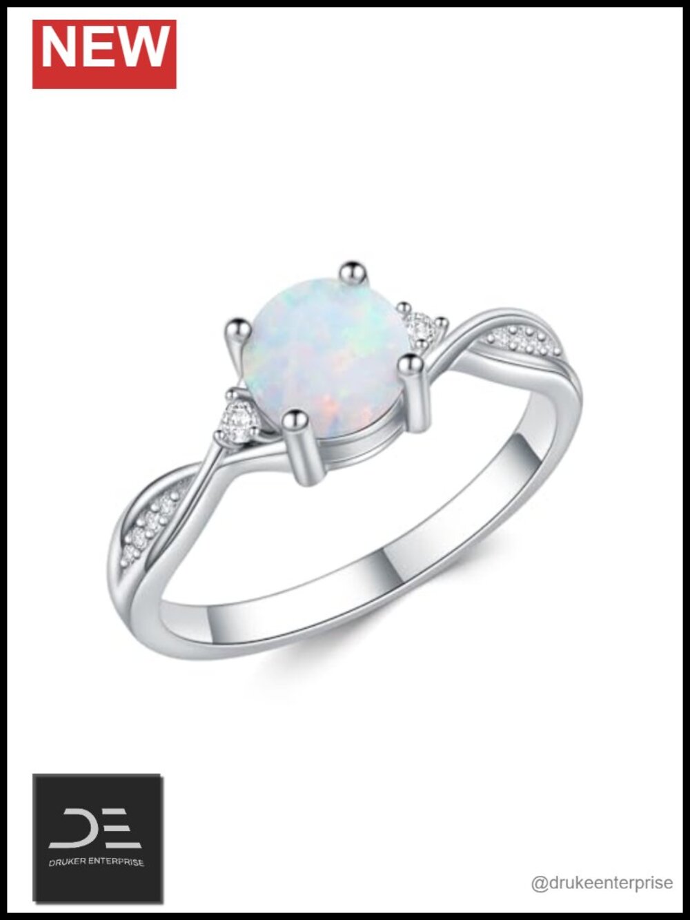 1 Carat Opal Engagement Ring, Moissanite Promise Ring, 925 Sterling Silver